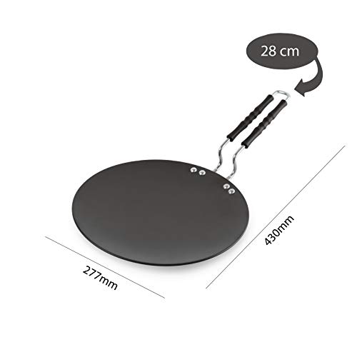 Image of CELLO Hard Anodized Aluminium Tawa for Roti and Dosa 28 CM, 3MM Thickness Black | Even Heat Distribution, Gas & Stove Compatible, Bakelite Handle, Non-Stick Concave Tawa for Chapati Paratha Chilla