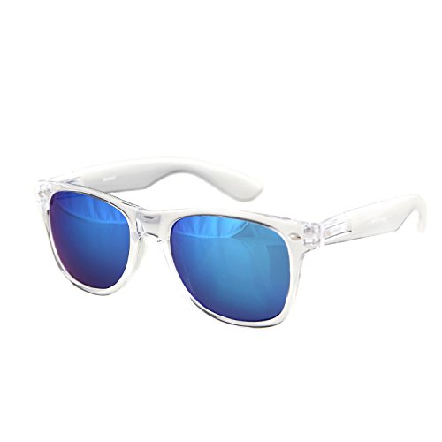 SHADERZ Sunglasses Classic Clear Frame Horn Rimmed Eyewear Classic Retro 80's (Ice Blue, 54)