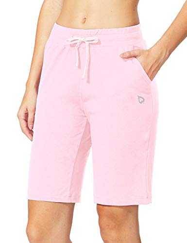 Baleaf Women's 10" Bermuda Shorts Long Cotton Casual Summer Knee Length Pull On Lounge Walking Exercise Shorts With Pockets Light Pink Size Xs #TOP6