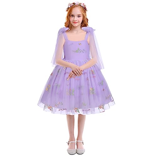 OBEEII Floral Flower Girl Dress for Toddler - Spaghetti Straps Embroidered Princess Tulle Tutu Birthday Party Dress Purple 12-18 Months