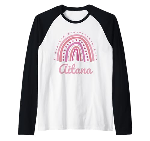 Aitana Nombre Personalizado Divertido Mujer Rosa Arco Iris Aitana Camiseta Manga Raglan