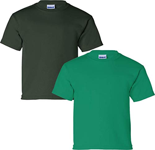 T-shirt en coton enfant Gildan double couture lot de deux maillots vert taille M résistant