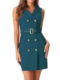 Allegra K Damen Etuikleid Kleid mit Gürtel Ärmellos Gekerbtes Revers...