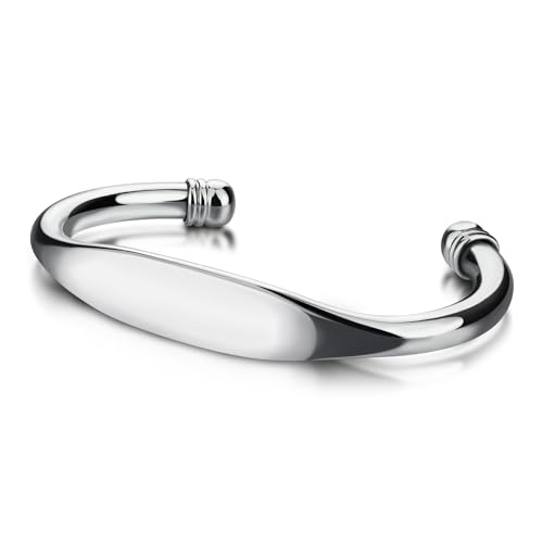 Unisex 925 Sterling Silver Bangle Bracelet -Simple Women Men Torque Bracelet Solid Smooth Plain Polished On Cuff Fashion Fine Jewelry Gifts