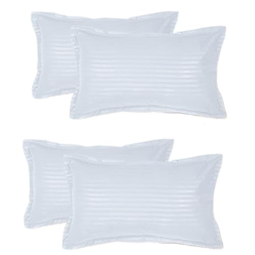 Image of House Fox Zip /Chain Cotton White Pillow Covers /Cases /Protectors (NOT Pillow) for Hotel, Guest House & B&B Set of 2 Pair Or 4 Pcs,Size -18x28 inch (Standard, White Striped)