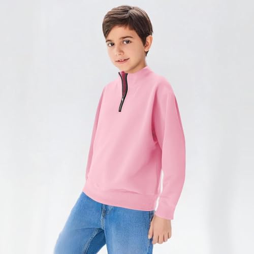 Boys Half Zipper Sweatshirts Cute Trendy Fall Pullover Tops for Youth Long Sleeve Sweater Workout School Sport Clothes Pink2