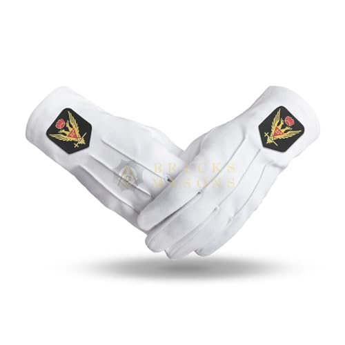 BRICKS MASONS 33rd Degree Scottish Rite Glove - White Cotton With Gold Emblem - Large