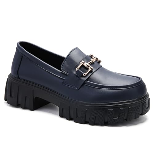 Image of Maichal Platform Loafers for Women Slip On Chunky Heel Lug Sole Shoes Business Work Dressy Loafers with Chain