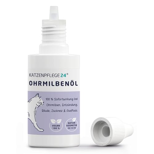 KATZENPFLEGE24 Ohrentropfen für Katzen gegen Ohrmilben, Juckreiz & Ohrentzündungen 50ml - Natürliche Sofortwirkung inkl. sanfter Ohrenpflege für Katzen - Ohrmilben Katze