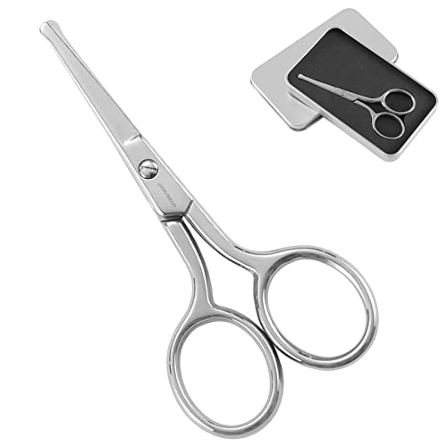 JARVISTAR Nasenhaarschere Ohrenhaarschere Bartschere mit Edelstahl Gerade Abgerundeter Spitze, Prämie Maniküre Edelstahl Abgerundete Gesichtsschere für Männer, Nagelschere, 93 mm