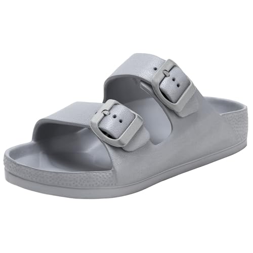 Image of Kids Slides Sandals Boys Girls Toddler Double Buckle Water Shoes Shower Slippers for Summer Beach Pool Indoor Outdoor