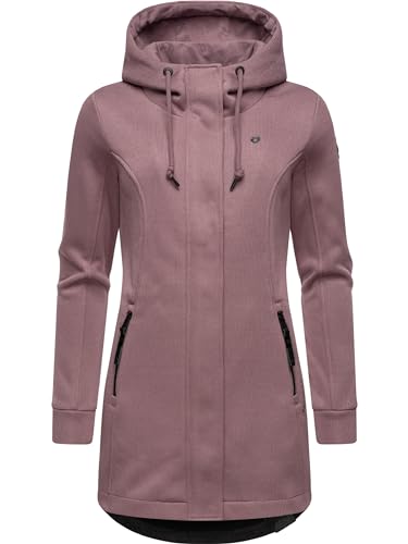 Ragwear Damen leichter Rippstrick-Übergangsmantel lang windabweisend mit Kapuze Letti Bonded Mauve24 Gr. 3XL
