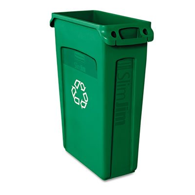 Slim Jim Recycling Container w/Venting Channels, Plastic, 23gal, Green, Sold as 1 Each, 5PACK , Total 5 Each