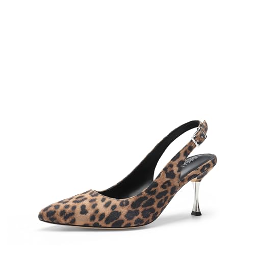 DREAM PAIRS Women's Heels Slingback Stiletto Pumps Shoes Pointed Closed Toe Kitten Heels Dress Bridal Elegant Wedding Sexy Party,Size 9.5,Leopard-Suede,DWUMPU2523