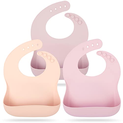 Image of Mia Li Silicone Bibs – 3pcs Waterproof Silicone Bib Set – Silicone Baby Bibs with Adjustable Closure – Non-Messy Toddler Bib