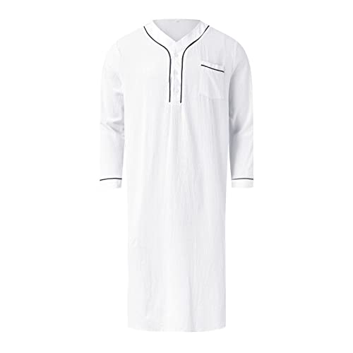 Robe de nuit homme style arabe à bouton et col Henry à manches longues