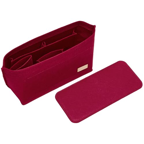 Image of Doxo Purse Organizer Insert for Handbags & Base Shaper 2pc Set, Felt Neverfull MM Organizer Insert, Tote Bag Organizer with Zipper and Bottle Holder, Fit Speedy 30 Neverfull MM and More,Burgundy-L