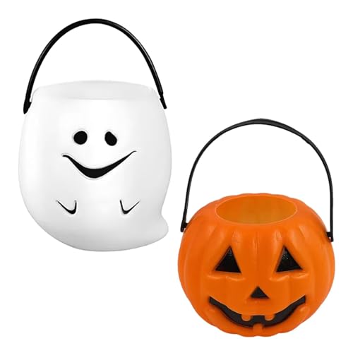 2 Pieces Halloween Candy Bucket, Ghost Pumpkin Candy Pot, Reusable Pumpkin Ghost Goodie Holder, Lightweight Pumpkin Ghost Candy Bucket for Kids, Trick Or Treat Bucket