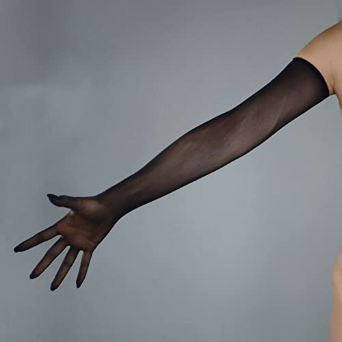Image of Women Stocking GLOVES Seamless Black Touchscreen Semi Sheer Ultra thin Stretch 28 inch Super Long Evening Gloves