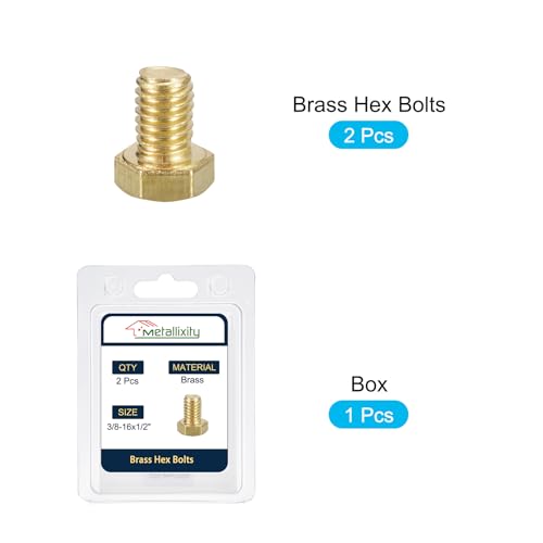 Image of METALLIXITY Hex Head Screw Bolt (3 /8-16x1 /2) 2Pcs, Brass Fully Threaded Solid Brass Hex Bolts Machine Screws - for Machinery Repair