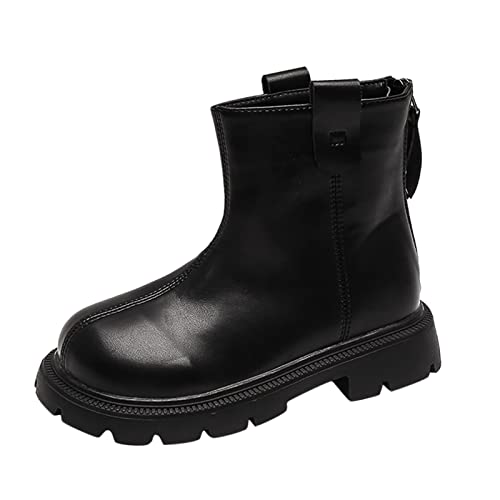 Kids Girls Lug Sole Low Heel Fashion Ankle Bootie Winter Comfortable Warm Outdoor Booties Slip On Girls Winter Shoes (Black, 6-7 Years Little Child)