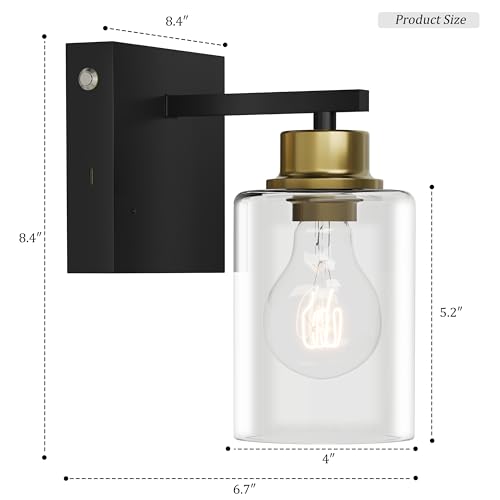 Image of Rayogale Wireless Battery Operated Wall Sconce Set of 2 with Remote Control | Black & Gold Dimmable Rechargeable Wall Lights with Timer, Easy Install Glass Lamp for Living Room Bedroom, Emergency 3000K