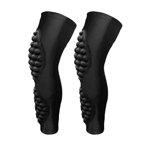 Topeter Long Leg Compression Sleeve with Knee & Calf Padding, Child Kneepad with Shin Guard Brace Support for Soccer, Baseball, Scooter 1 Pair Black YM