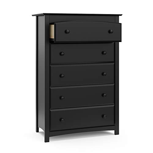 Image of Storkcraft Kenton 5 Drawer Dresser (Black) - GREENGUARD Gold Certified, Dresser for Kids Bedroom, Includes Safety-Focused Interlocking Drawer System