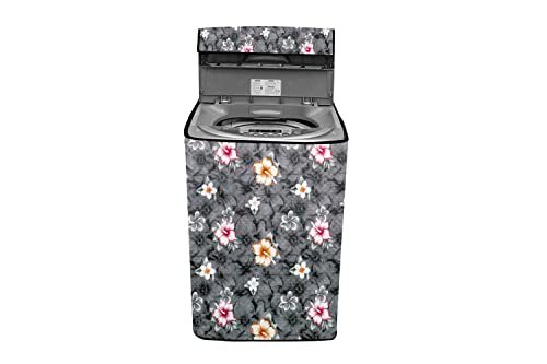 Image of Waterproof & Dust-Proof PVC Full Closure Washing Machine Cover For LG-6.5KG-T655KSFYZ Top Load Fully-Automatic Washing Machine (Grey Flower)