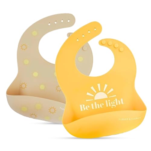 Image of PARKER & ELOWYN Silicone bibs | Pack of 2 Silicone Bibs for Baby Boy or Girl | 100% Silicone Bibs for Babies 6-72 months