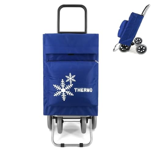 Carro de la Compra Plegable con Bolsa Térmica 4 Ruedas para Subir Escaleras, Carrito del Mercado, Bolsa Impermeable isotérmica de 44L litros. (Azul Eléctrrico 2)