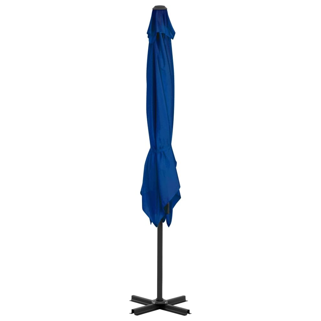 Sombrilla en voladizo con poste de aluminio de 300 cm, color pardo, parasol colgante inclinable y orientable 360 grados, con base en cruz y mecanismo de manivela, tejido