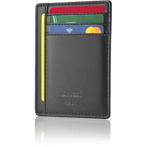 Bronzi® Portafoglio Uomo Slim | Pelle Alta Qualità Mini Nero|