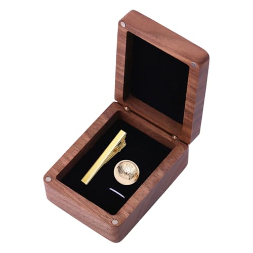 CHGCRAFT Caja de gemelos de madera de nogal, caja de regalo de almacenamiento negra, caja de exhibición de joyas para compromiso, cumpleaños, aniversario, 3,35 × 2,36 × 1,38 pulgadas