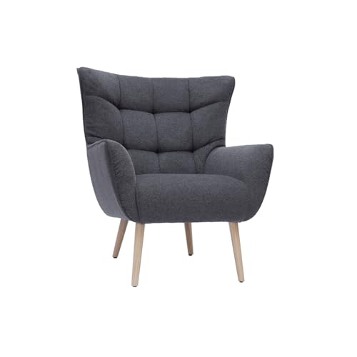 Miliboo Fauteuil scandinave en Tissu Effet Velours texturé Gris foncé et Bois Clair Avery
