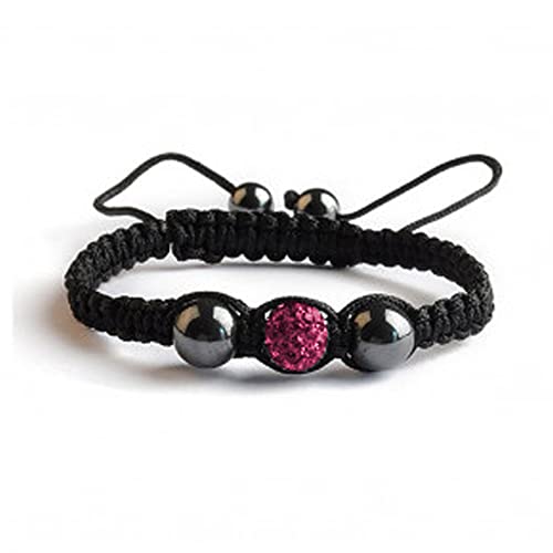 Shamballa Bracelet 3 perles - 1 perle cristal strass + 2 perles hématites - Rose