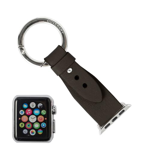 [モバイルプラス] COVERARY Applewatch アップルウォッチ 1 2 3 4 5 6 7 8 9 10 se se2 Ultra Ultra2 ベルト バンド キーリング レザー 革 本革 牛革 カラビナ シルバー ベルトループ アウトドア 吊り下げ スポーツ (ブラック) 42mm 100063939