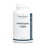 NatuGena Methionin 1000 mg L-Methionin pro Tagesdosis, 1000 mg L-Methionin pro Tagesdosis, rein pflanzliche Aminosäuren aus Fermentation, 120 Kapseln (60 Tage Packung)