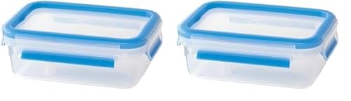 Emsa 508538 Clip & Close Frischhaltedosen | 0,55 L | Rechteckig Klassikformat | Transparent/Blau | Clipboxen | 100% Dicht (Packung mit 2)