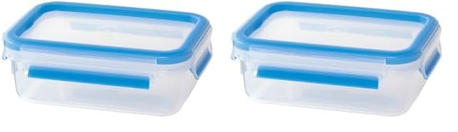 Emsa 508538 Clip & Close Frischhaltedosen | 0,55 L | Rechteckig Klassikformat | Transparent/Blau | Clipboxen | 100% Dicht (Packung mit 2)