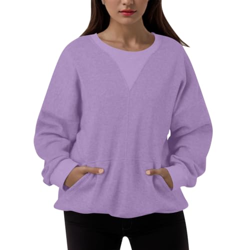 Sweat surdimensionné violet XXL pour femme sans capuche et avec poche