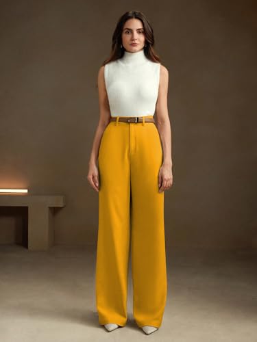 Image of KERI PERRY Trousers for Woman Pants Women's Formal Office Korean | Black Beige Track Pant | Straight | Cotton Spandex Stretchable Trouser | High-Waisted Bottom Wear