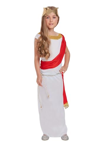 HENBRANDT Childrens Roman Goddess Costume - Historical Fancy Dress Outfit for Girls White Toga Dress with Red Sash Headband & Belt Perfect for World Book Day School Plays & Parties