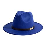 Gossifan Fedora Hats for Men Wide Brim Panama Hat with Classic Belt-B Belt Royal Blue