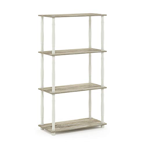 Image of Furinno Turn-N-Tube 4-Tier Multipurpose Shelf Display Rack, Classic Tubes, Sonoma Oak /White