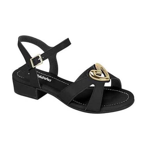 Sandália Infantil Menina Molekinha Saltinho Blocado Coração Preto 33