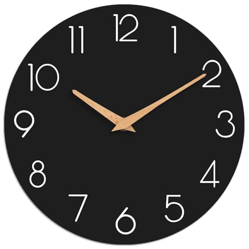 cicininc Wall Clock, Black Silent Non-Ticking, Decorative Battery Operated Wall ...