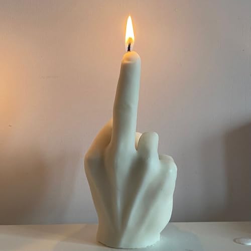 Image of Middle Finger Gesture Shaped Candle, White, Novelty Decorative Hand Sculpture