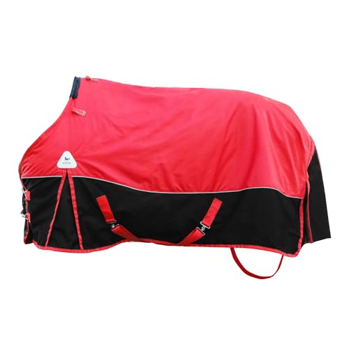 Surcingle Turnout Blankets for Horse,1680D Winter Horse Blanket, 300g / 14oz Warm Filling Liner, Medium Weight Waterproof, Red Horse Blanket for Real Horses,Warm US78 in(EU 145 cm)