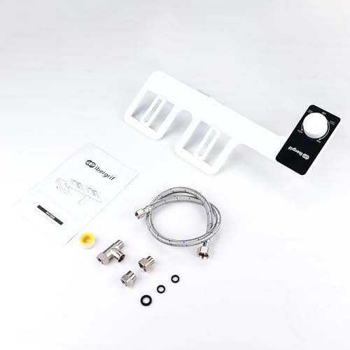 Ibergrif Bidet Aufsatz, Ultra-Slim Bidet Einsatz für Toilette, Nicht Elektrisch, Einstellbarer Druckschalter, Kaltwasser-Bidetaufsatz mit Einziehbare Selbstreinigende Doppeldüsen, Adapter, Schläuche